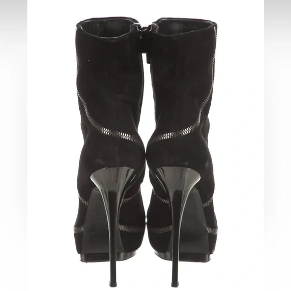 GUCCI black suede platform boots booties with zipper accents - Picture 4 of 8